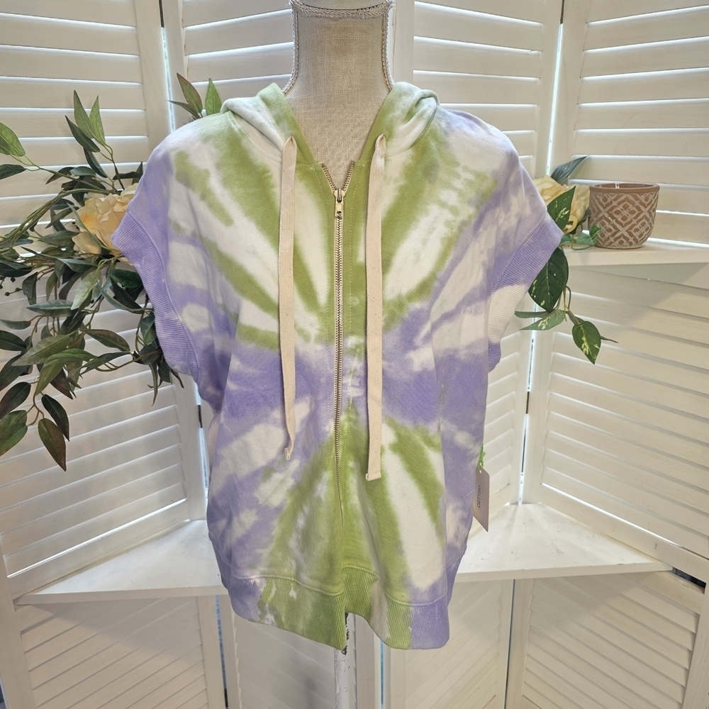 Elle Grey Lime Green Tie Dye Hoodie XL 1356